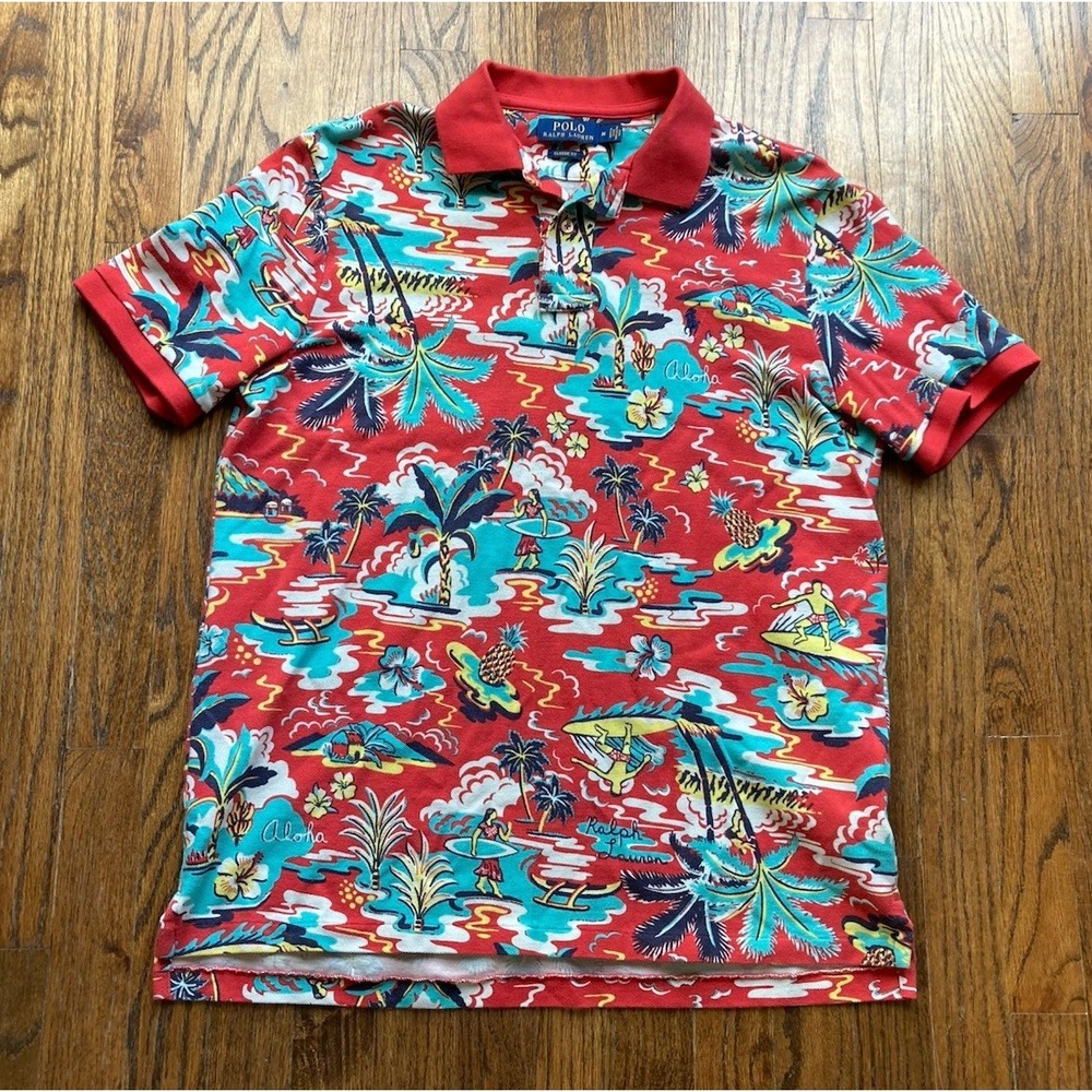 Polo Ralph Lauren Polo Shirt Men's Medium Red Hawaiian Aloha Surf Classic Fit